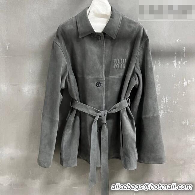 Top Grade Miu Miu Suede Jacket 0310 Grey 2026