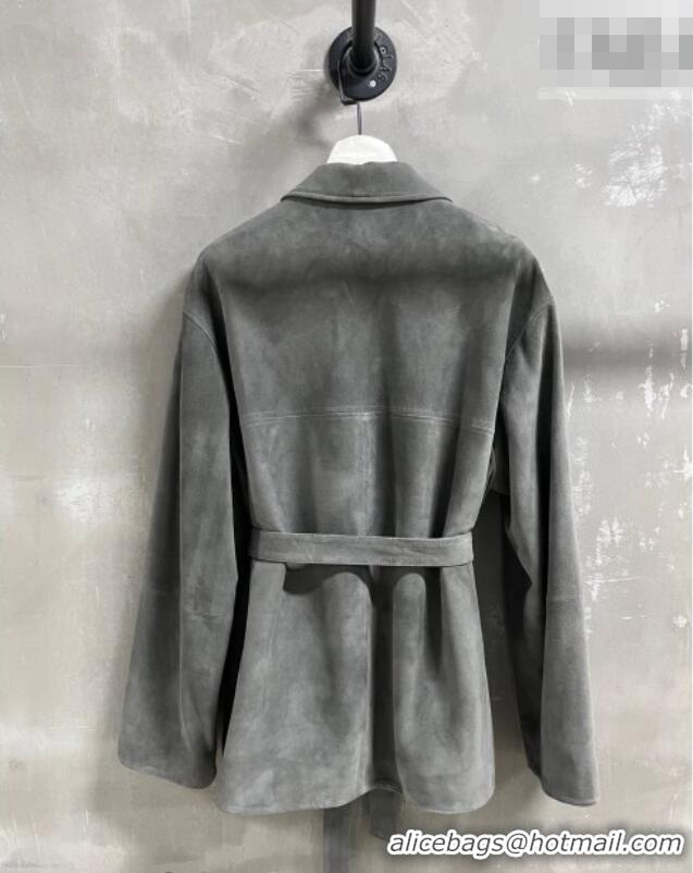 Top Grade Miu Miu Suede Jacket 0310 Grey 2026