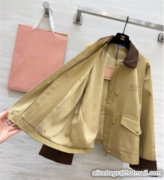 Original Cheap Miu Miu Fabric and Suede Jacket MM031004 Khaki 2026