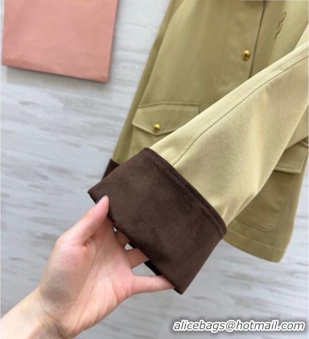 Original Cheap Miu Miu Fabric and Suede Jacket MM031004 Khaki 2026