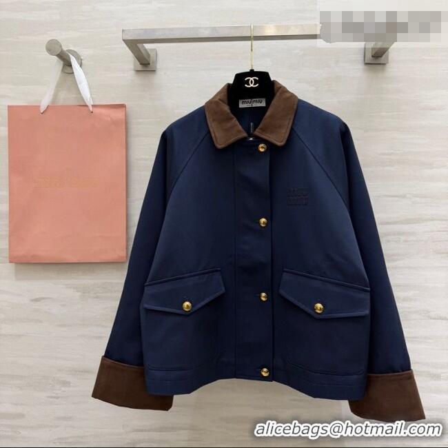 ​Super Quality Miu Miu Fabric and Suede Jacket MM031004 Dark Blue 2026