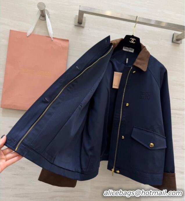 ​Super Quality Miu Miu Fabric and Suede Jacket MM031004 Dark Blue 2026