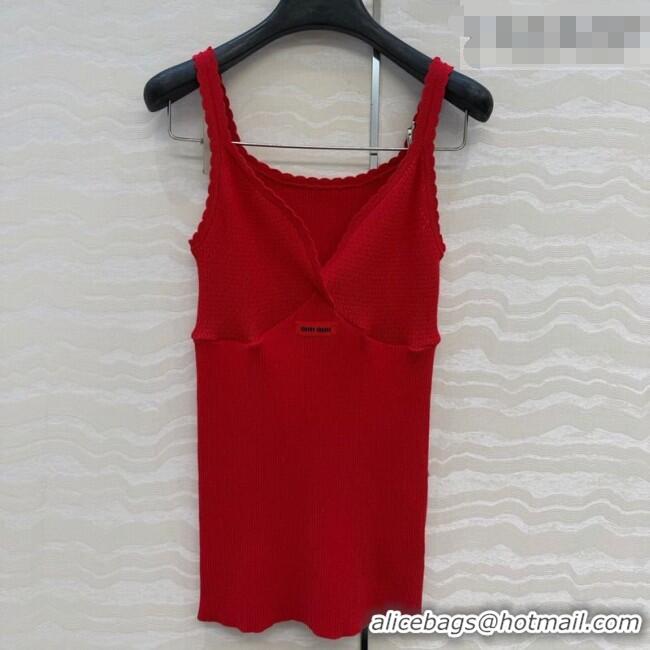 Top Grade Miu Miu Cotton Knit Long Vest MM031007 Red 2026