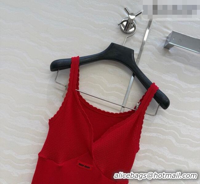 Top Grade Miu Miu Cotton Knit Long Vest MM031007 Red 2026