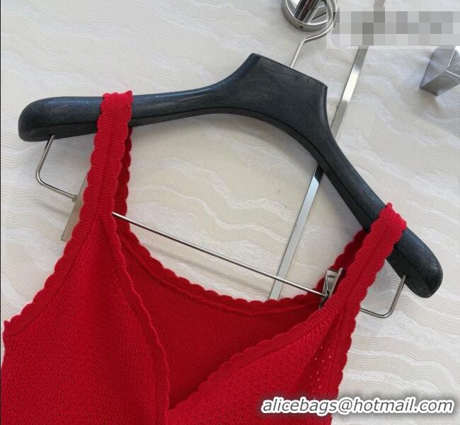 Top Grade Miu Miu Cotton Knit Long Vest MM031007 Red 2026