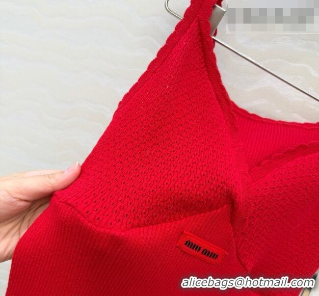 Top Grade Miu Miu Cotton Knit Long Vest MM031007 Red 2026