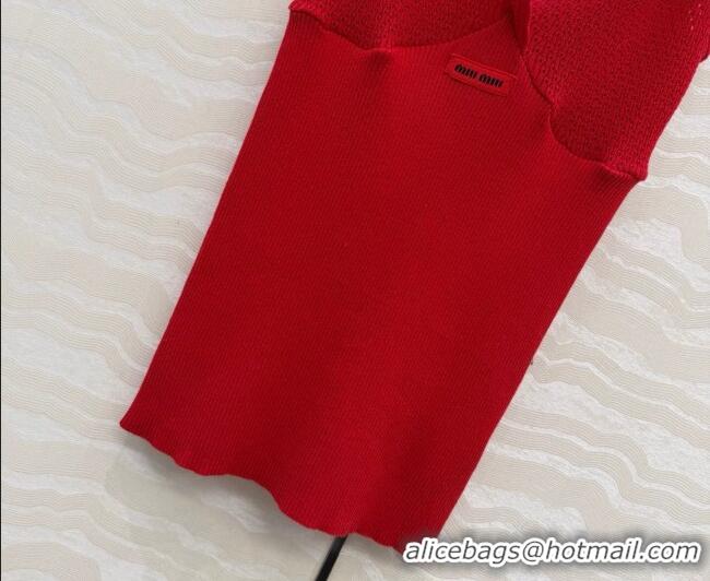 Top Grade Miu Miu Cotton Knit Long Vest MM031007 Red 2026