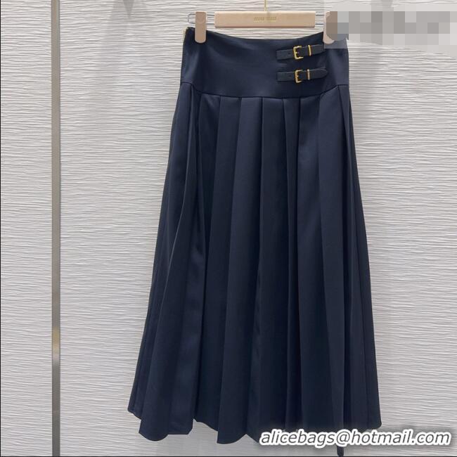Pretty Style Miu Miu Long Skirt with Buckle MM031101 Dark Blue 2026