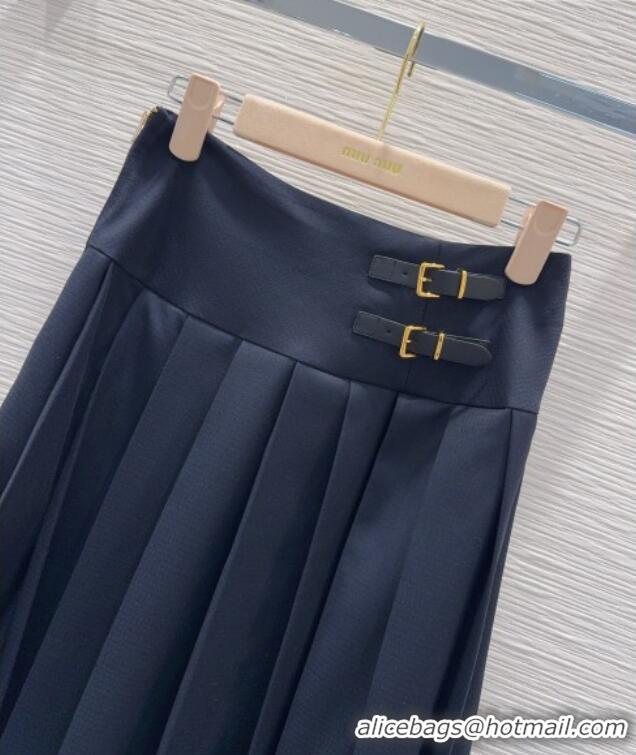 Pretty Style Miu Miu Long Skirt with Buckle MM031101 Dark Blue 2026