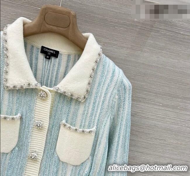 Original Cheap Chanel Knit Cardigan with Chain CH031108 Blue/White 2026