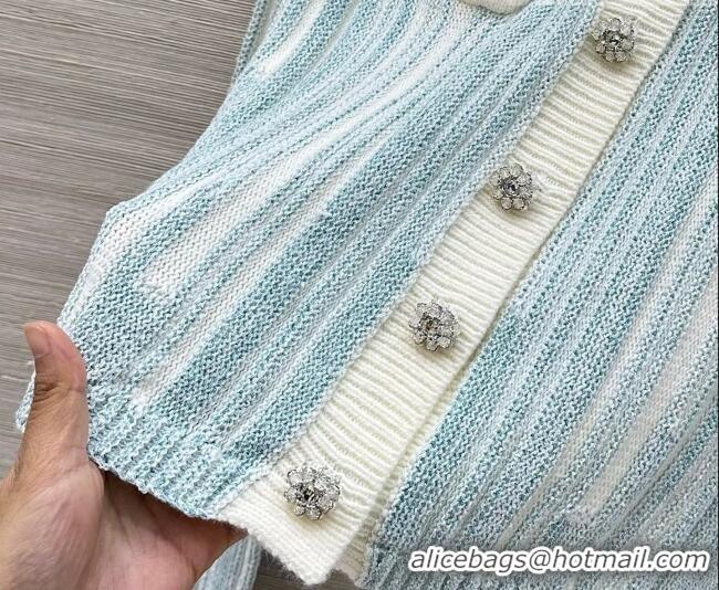 Original Cheap Chanel Knit Cardigan with Chain CH031108 Blue/White 2026