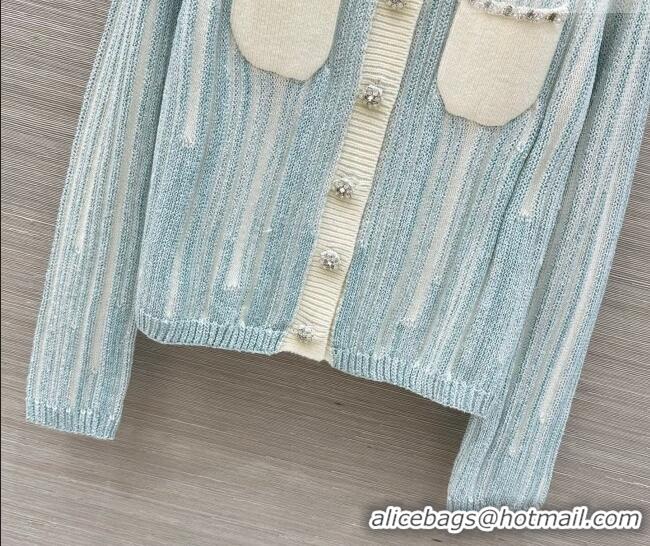 Original Cheap Chanel Knit Cardigan with Chain CH031108 Blue/White 2026