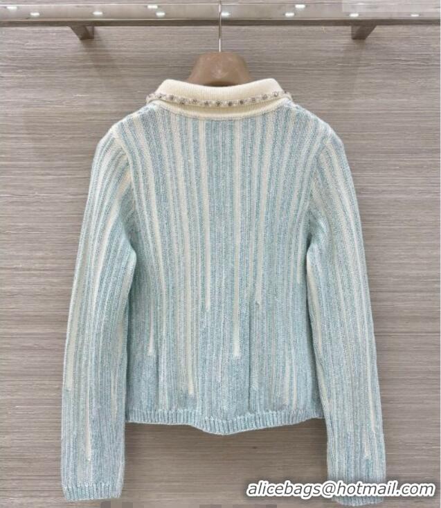 Original Cheap Chanel Knit Cardigan with Chain CH031108 Blue/White 2026