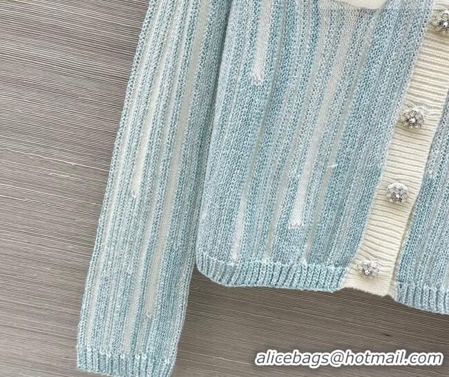 Original Cheap Chanel Knit Cardigan with Chain CH031108 Blue/White 2026