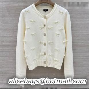Luxurious Chanel Cashmere Cardigan with Pearls Bow CH031109 White 2026