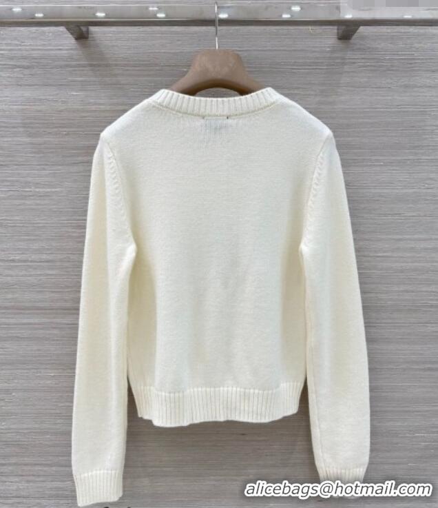 Luxurious Chanel Cashmere Cardigan with Pearls Bow CH031109 White 2026