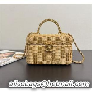 Trendy Design Chanel Vanity Case Braided Rattan With Gold-Tone Metal AS5993 Beige 2026
