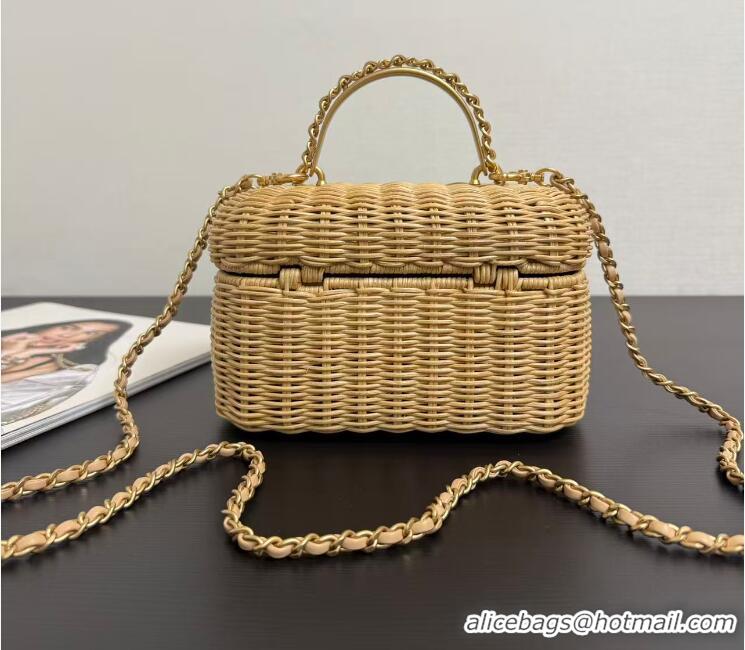 Trendy Design Chanel Vanity Case Braided Rattan With Gold-Tone Metal AS5993 Beige 2026