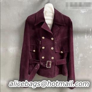 Latest Style Chanel Suede Jacket CH031102 Burgundy 2026