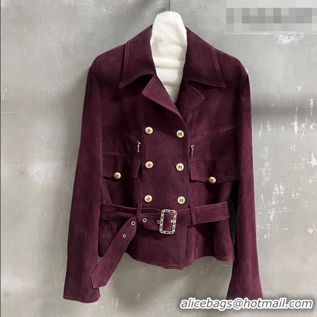 Latest Style Chanel Suede Jacket CH031102 Burgundy 2026