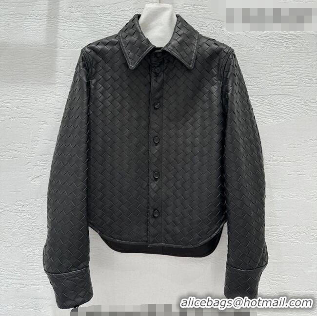 Best Grade Bottega Veneta Woven Lambskin Leather Jacket BV031101 Black 2026
