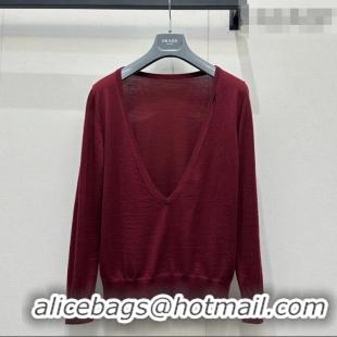 Luxury Cheap Prada V-Shaped Knit Shirt PR031107 Dark Red 2026