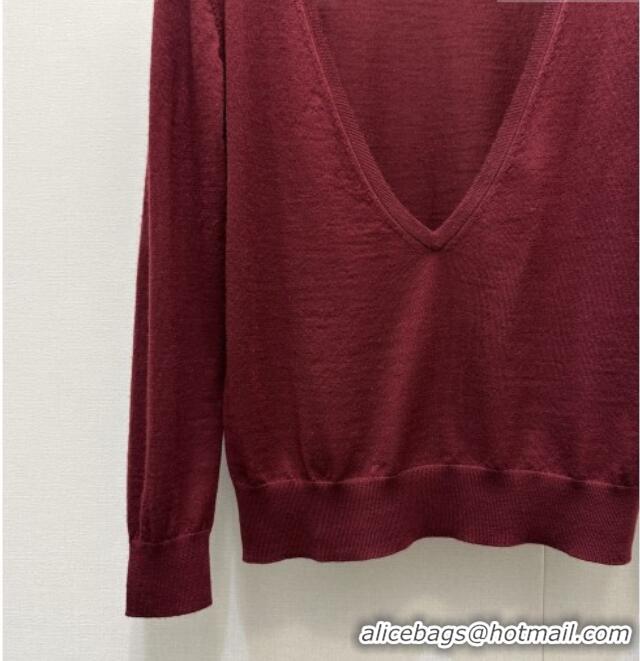 Luxury Cheap Prada V-Shaped Knit Shirt PR031107 Dark Red 2026