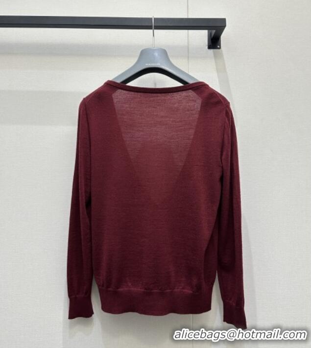 Luxury Cheap Prada V-Shaped Knit Shirt PR031107 Dark Red 2026