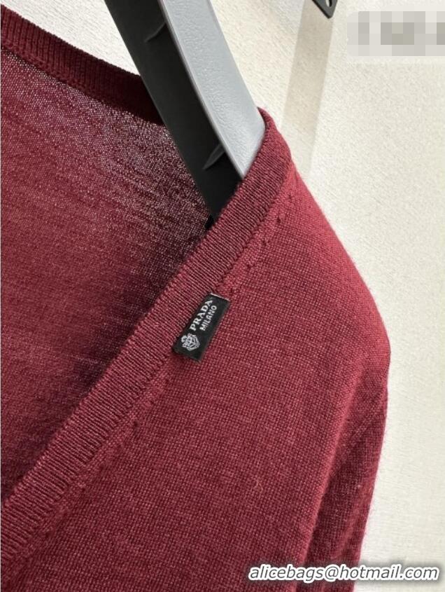 Luxury Cheap Prada V-Shaped Knit Shirt PR031107 Dark Red 2026