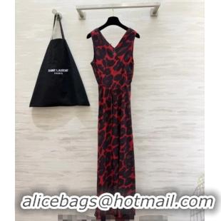 Luxury Cheap Saint Laurent Leopard Printed Long Dress YSL031101 Red 2026