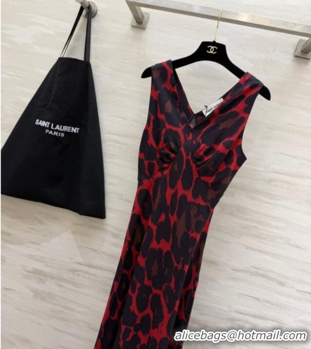 Luxury Cheap Saint Laurent Leopard Printed Long Dress YSL031101 Red 2026