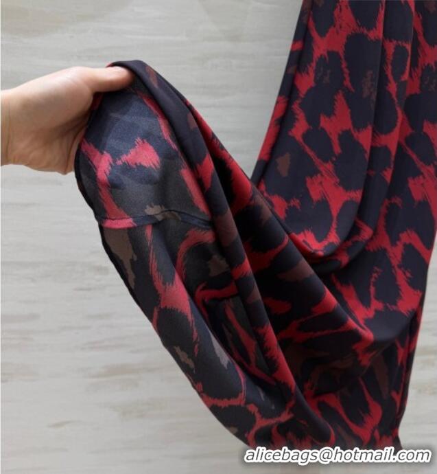 Luxury Cheap Saint Laurent Leopard Printed Long Dress YSL031101 Red 2026