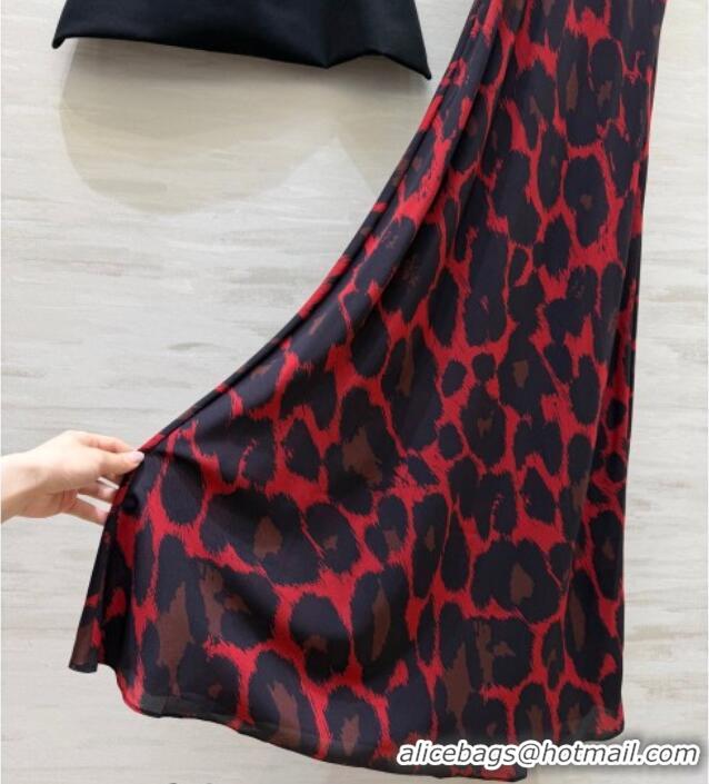 Luxury Cheap Saint Laurent Leopard Printed Long Dress YSL031101 Red 2026