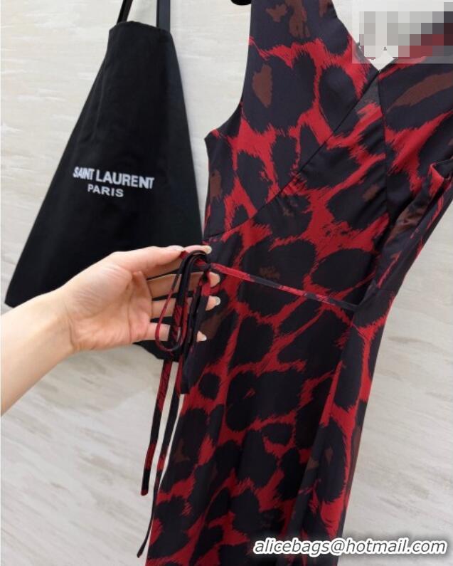 Luxury Cheap Saint Laurent Leopard Printed Long Dress YSL031101 Red 2026