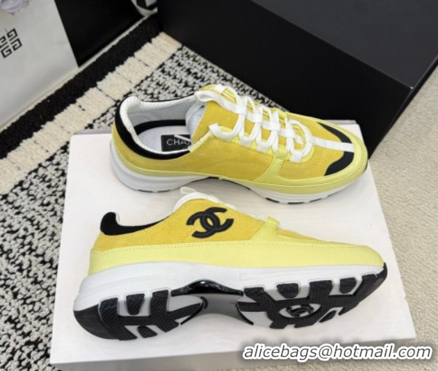 Pretty Style Chanel Calfskin Leather & Suede Sneakers G47010 Yellow 2026