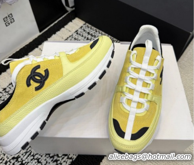 Pretty Style Chanel Calfskin Leather & Suede Sneakers G47010 Yellow 2026