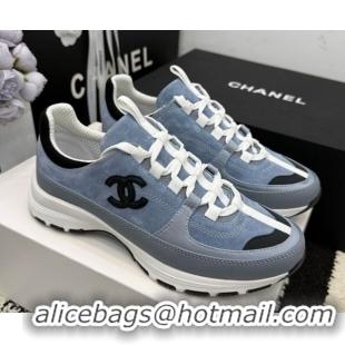 Pretty Style Chanel Calfskin Leather & Suede Sneakers G47010 Blue 2026