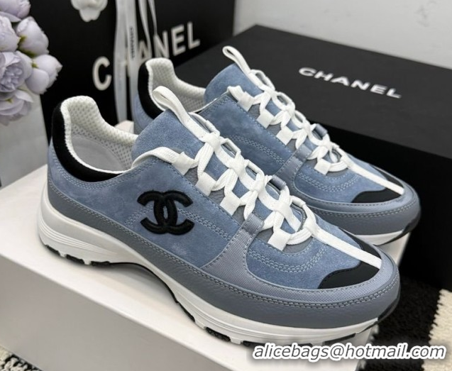 Pretty Style Chanel Calfskin Leather & Suede Sneakers G47010 Blue 2026
