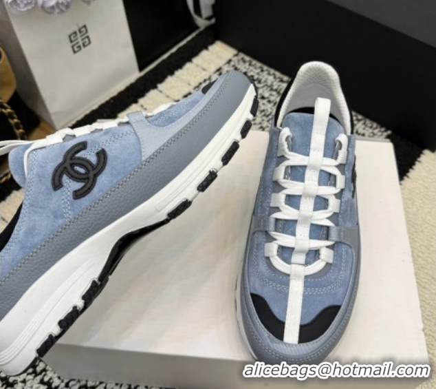 Pretty Style Chanel Calfskin Leather & Suede Sneakers G47010 Blue 2026