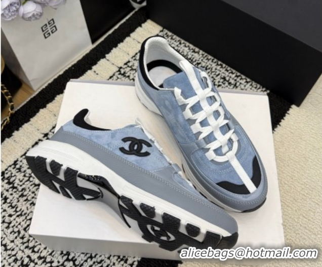 Pretty Style Chanel Calfskin Leather & Suede Sneakers G47010 Blue 2026