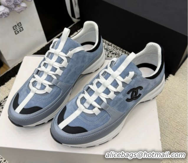 Pretty Style Chanel Calfskin Leather & Suede Sneakers G47010 Blue 2026