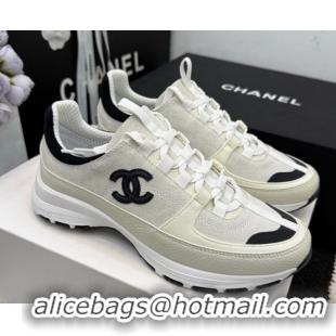 Top Grade Chanel Calfskin Leather & Suede Sneakers G47010 White 2026
