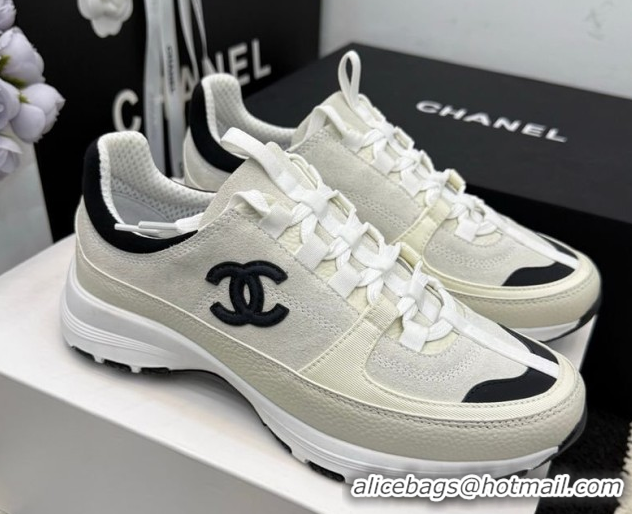 Top Grade Chanel Calfskin Leather & Suede Sneakers G47010 White 2026