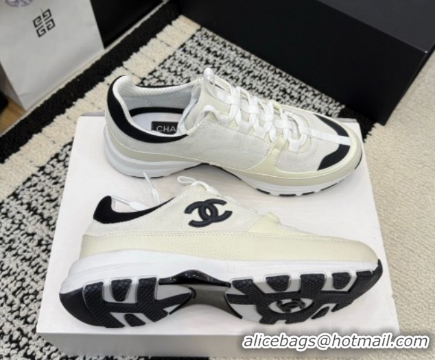 Top Grade Chanel Calfskin Leather & Suede Sneakers G47010 White 2026