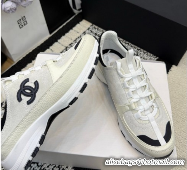 Top Grade Chanel Calfskin Leather & Suede Sneakers G47010 White 2026