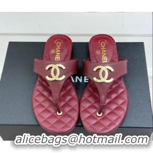 Best Price Chanel Lambskin Leather Flat Slides Sandal CH030609 Burgundy 2026