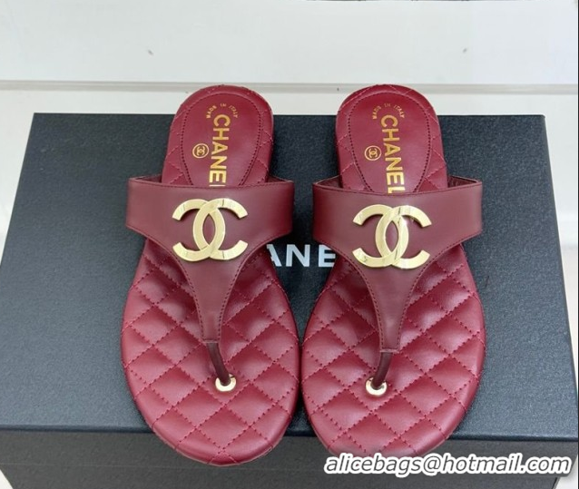 Best Price Chanel Lambskin Leather Flat Slides Sandal CH030609 Burgundy 2026