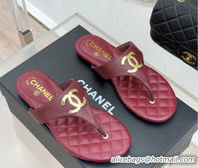 Best Price Chanel Lambskin Leather Flat Slides Sandal CH030609 Burgundy 2026