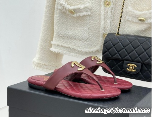 Best Price Chanel Lambskin Leather Flat Slides Sandal CH030609 Burgundy 2026