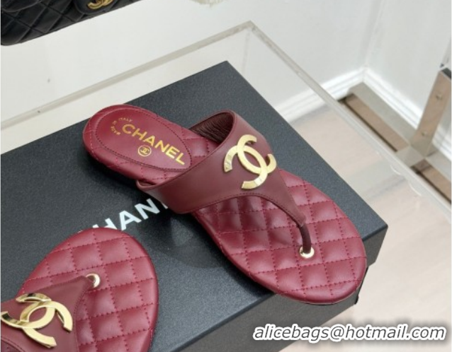 Best Price Chanel Lambskin Leather Flat Slides Sandal CH030609 Burgundy 2026